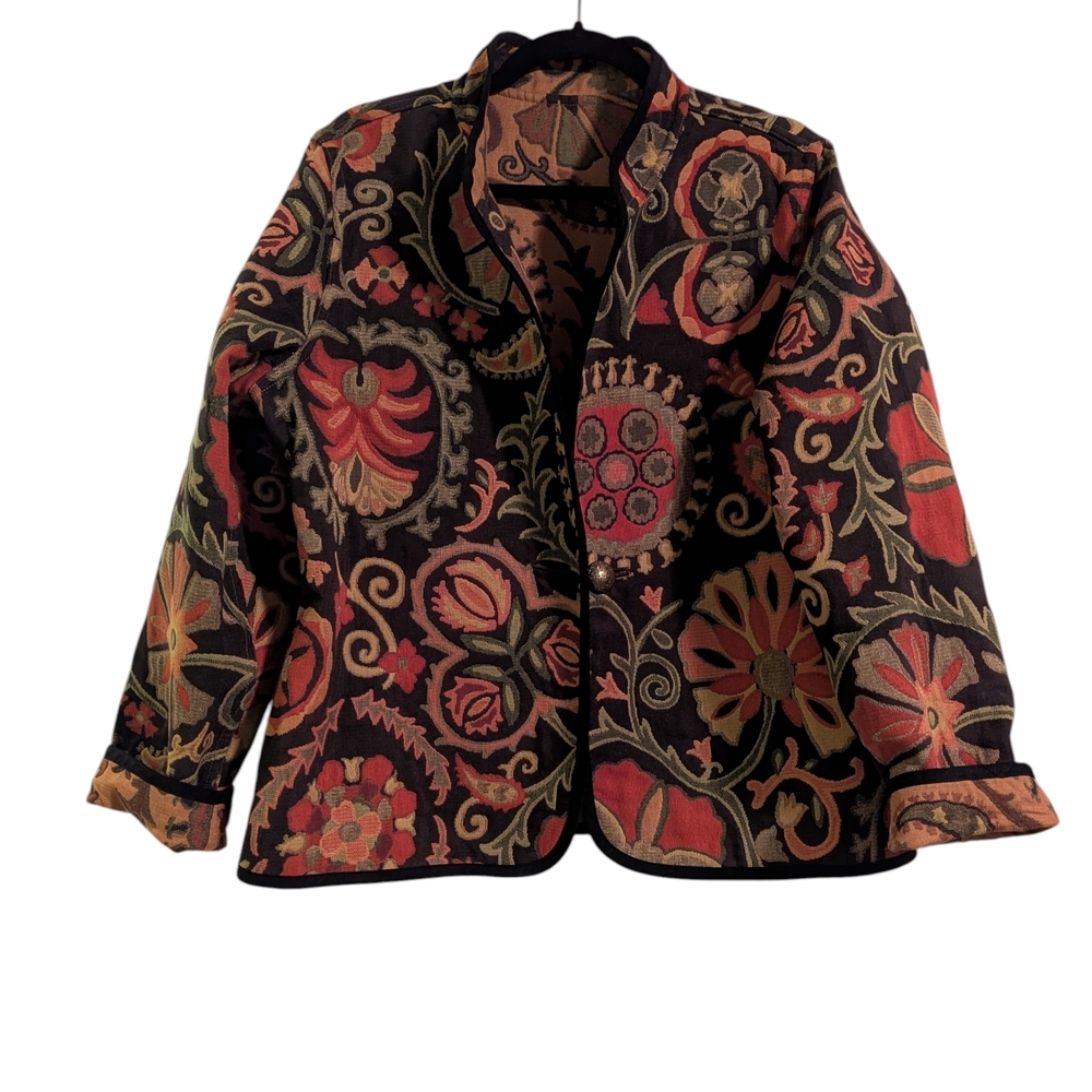 Trimdin Floral Embroidered Reversible Women's Blazer.  Size XL.